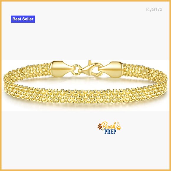 14K Gold Mesh Link Bracelet 5.6mm Width Lobster Clasp 5 Sizes